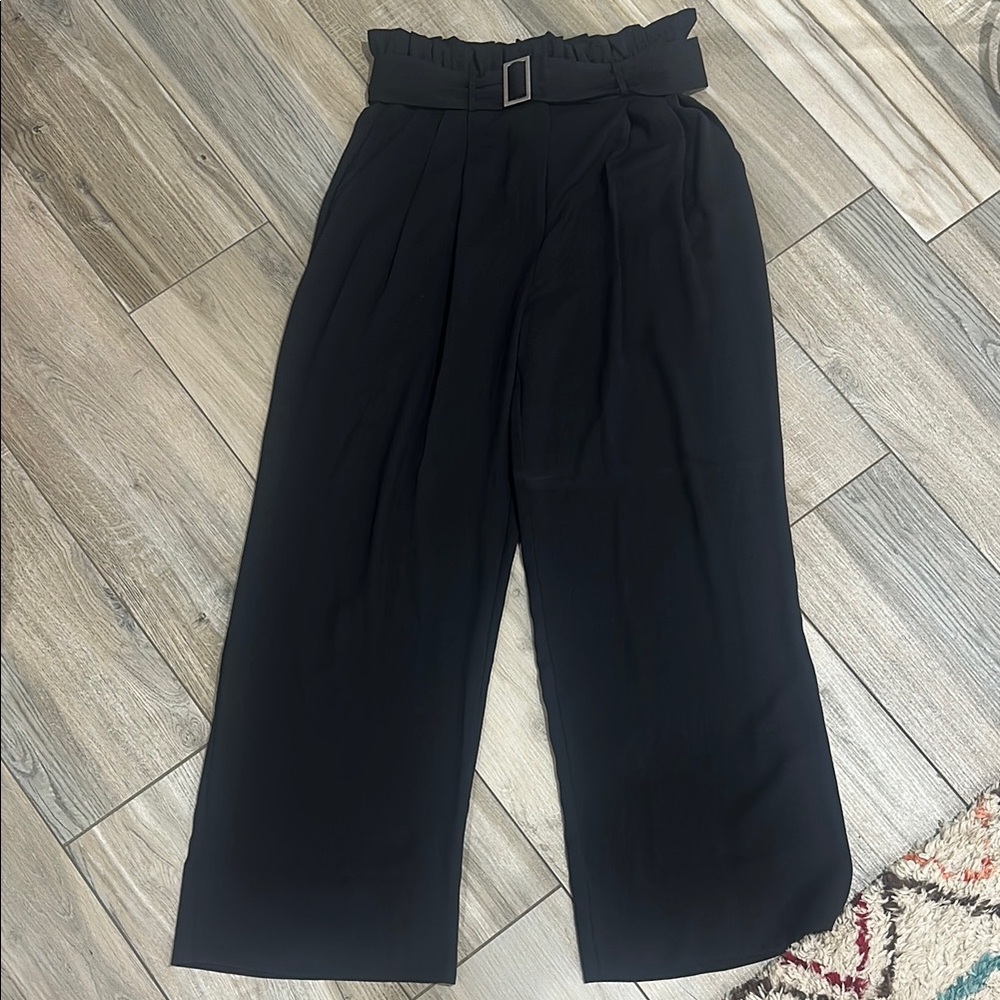 The Reset Black Wide-Leg Paperbag Waist Pants